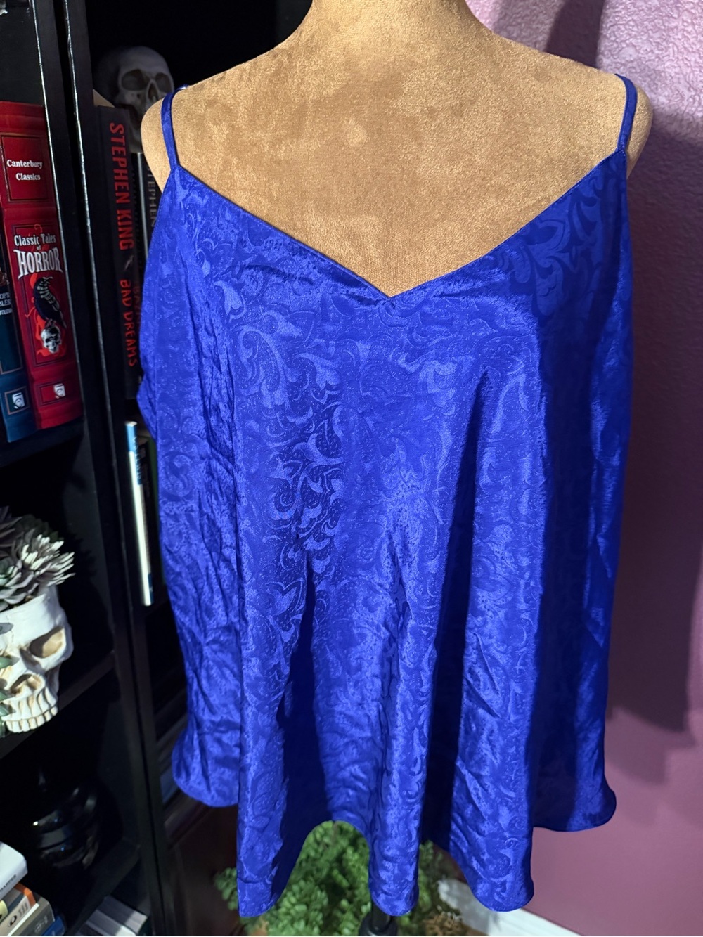 Vtg looking Royal Blue Satin Jacquard Cami Top